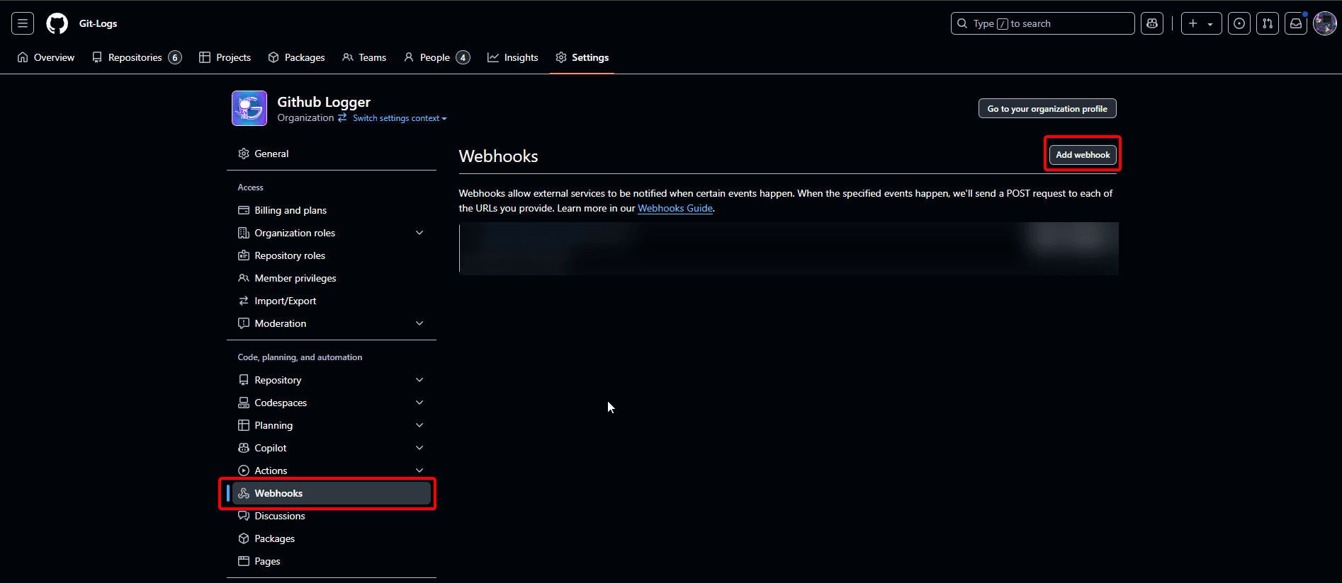 Add webhook button