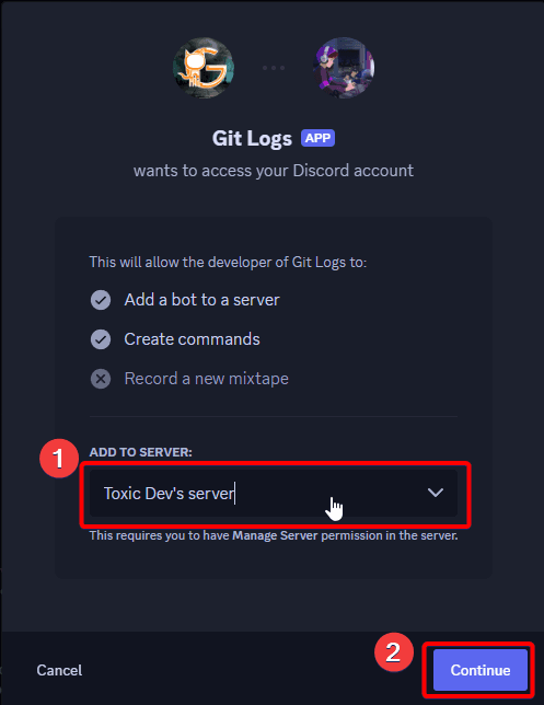 Server selection screenshot