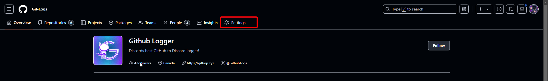 Repository settings tab